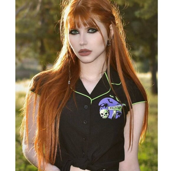 KILLSTAR Kon-Tiki Crop Button Down Shirt Size M - Picture 5 of 14